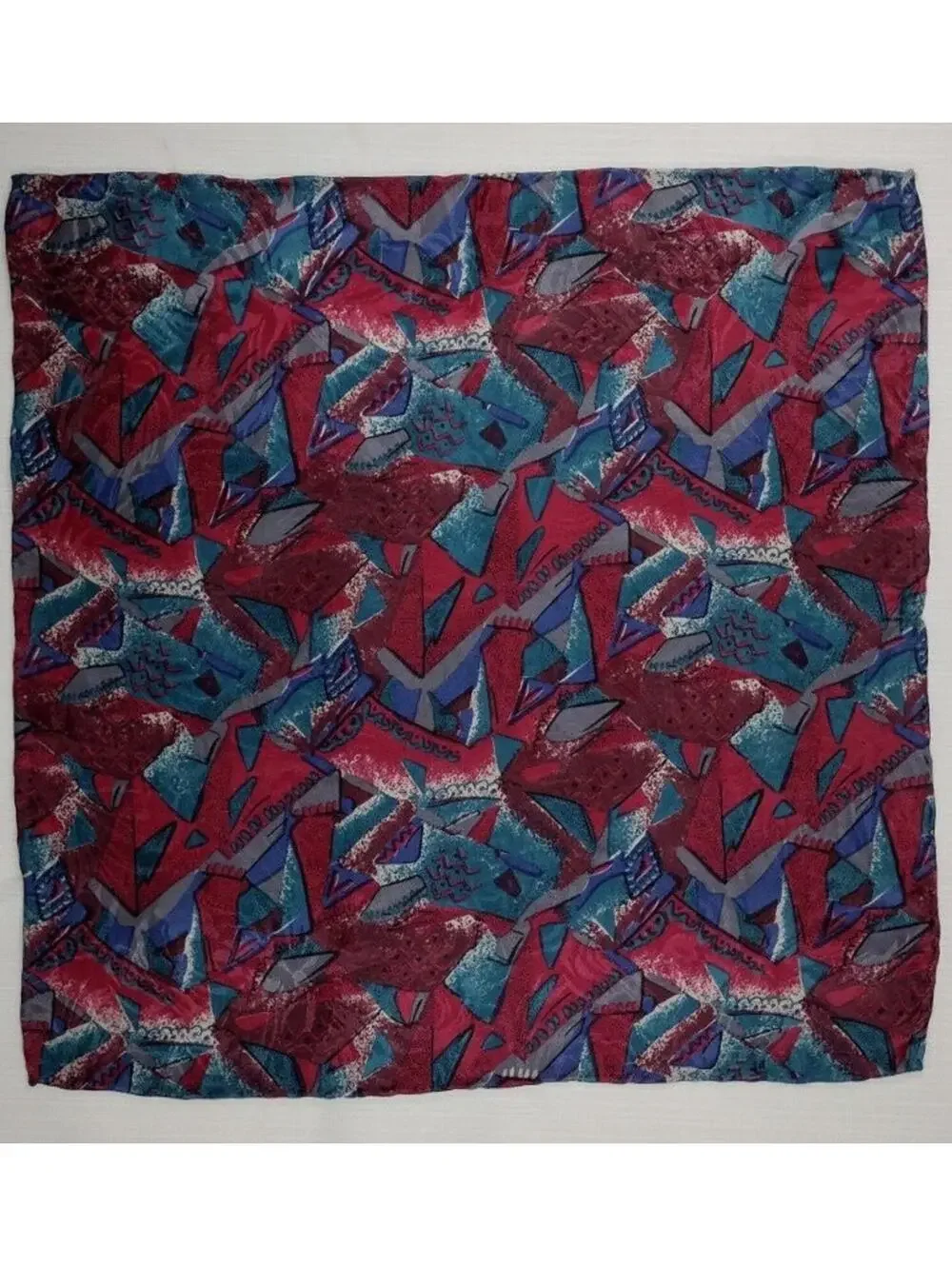 Burgundy Handkerchief 100% Silk 80s colors HANKIE ABSTRACT HAND ROLLED EDGES